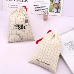 Recyclable Lattice Drawstring Cotton Skincare Product Storage Cosmetic Bag Organic Custom Logo Printed Mulsin Gift Dust Pouch