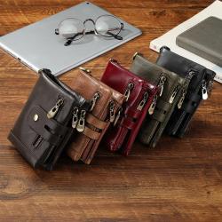 Hot Sale Anti-Theft Man Short Wallet Slim genuine leather wallet for men credit card holder multi-function wallet with zipper