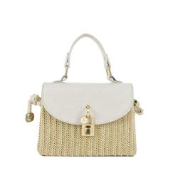 2022 Factory Wholesale Womens Mini Straw Beach Hand Bags With Lock Crossbody Bags Pu Leather Natural Raffia Ladies Handbags