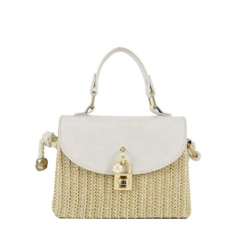 2022 Factory Wholesale Womens Mini Straw Beach Hand Bags With Lock Crossbody Bags Pu Leather Natural Raffia Ladies Handbags