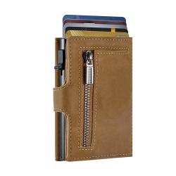 Customized Leather Aluminum Holder Card Holder Men Zipper Coin Purse Rfid Credit Card Holder Pop Up Wallet