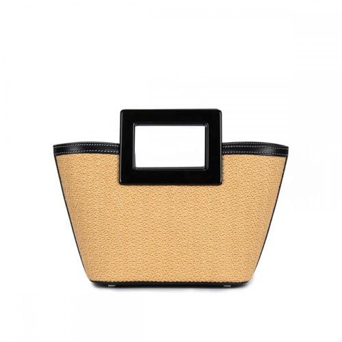 2022 Fashion Ladies Vintage Plastic Straw Beach Women Handbag Natural Bucket With Square PU Top Handle Clutch Ladies Basket Bags