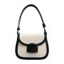 Custom Hard Single Shoulder Handbag Canvas Joining PU Leather Wristlets Hand Bag Ladies Crossbody Bag Fashion Women's Saddle Bag