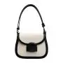 Custom Hard Single Shoulder Handbag Canvas Joining PU Leather Wristlets Hand Bag Ladies Crossbody Bag Fashion Women's Saddle Bag