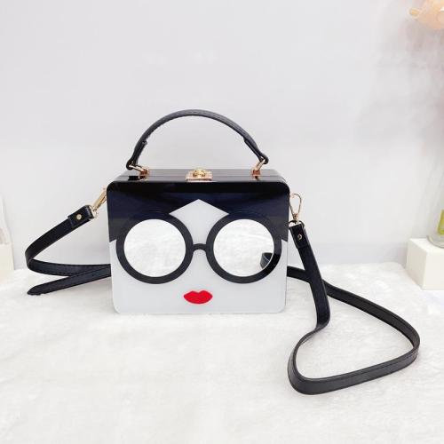 Custom Acrylic resin square box Fashionable Spliced Beauty Face Women clutch Bag Cartoon Personality Design Unique Handbag