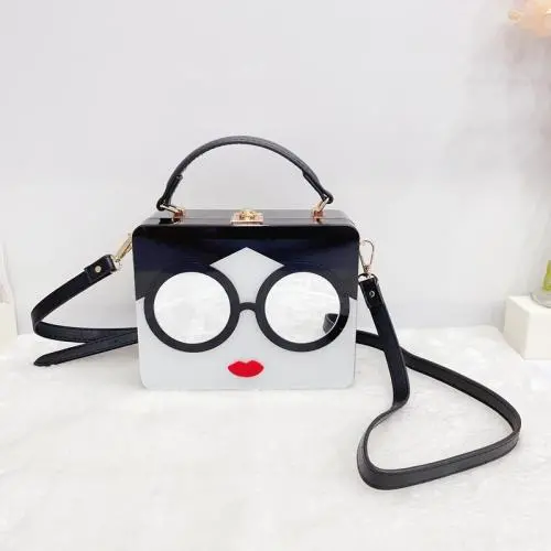 Custom Acrylic resin square box Fashionable Spliced Beauty Face Women clutch Bag Cartoon Personality Design Unique Handbag