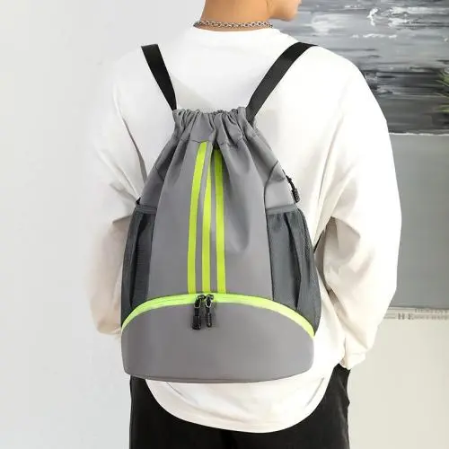 Sports Drawstring Backpack Portable Fitness Yoga Swimming Bags Large Capacity Double Compartment Basketball Backpack
