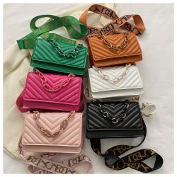 2024 New Small Square Diamond Lattice Bag Pu Solid Zipper Fashion Single Shoulder Messenger Bag With Chain Ladies Handbag