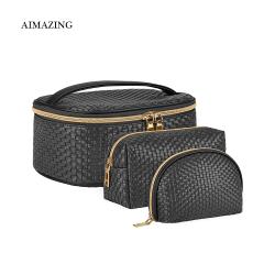 Cosmetic Set Case Vegan Leather Makeup Bag Personalized Travel Makeup Cosmetic Bag Luxury Black Toiletries Bag For Makeup Vegan