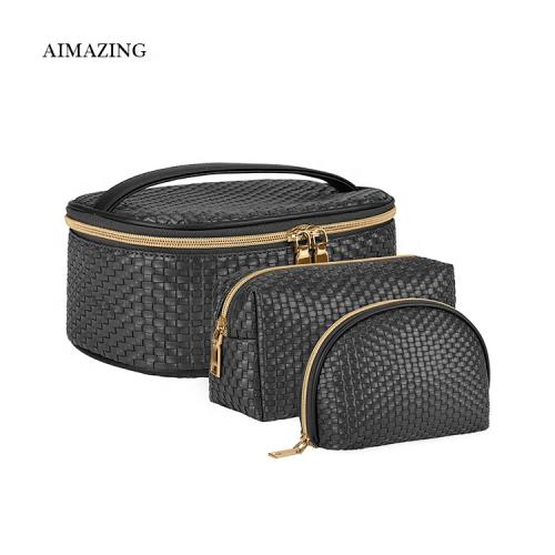 Cosmetic Set Case Vegan Leather Makeup Bag Personalized Travel Makeup Cosmetic Bag Luxury Black Toiletries Bag For Makeup Vegan