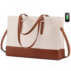 LOVEVOOK PU Leather 15.6 inch Business Office Work Ladies Laptop Tote Hand Bag with USB Large Briefcase Laptop Handbag for Women