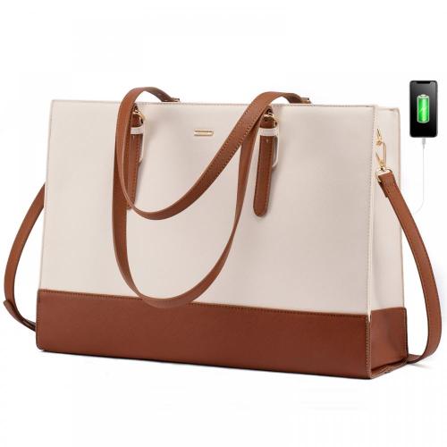 LOVEVOOK PU Leather 15.6 inch Business Office Work Ladies Laptop Tote Hand Bag with USB Large Briefcase Laptop Handbag for Women
