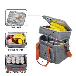 ZX014 Dual Compartment Reusable Cooler Bag Waterproof Bento Lunch Bag Thermal Picnic Insulated Lunch Bag With Food Container