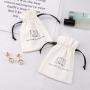 Custom Logo Printed Brush Canvas Cotton Dust Bag For Jewelry Antique Drawstring Bracelet Packaging Jewelry Pouch