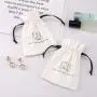Custom Logo Printed Brush Canvas Cotton Dust Bag For Jewelry Antique Drawstring Bracelet Packaging Jewelry Pouch