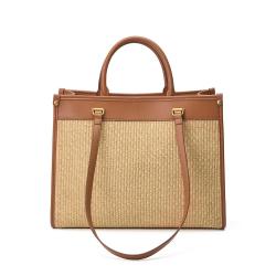 Factory Customize High Quality Faux Leather Handbags Large Shoulder Bag Fashionable Straw And PU Tote Bags
