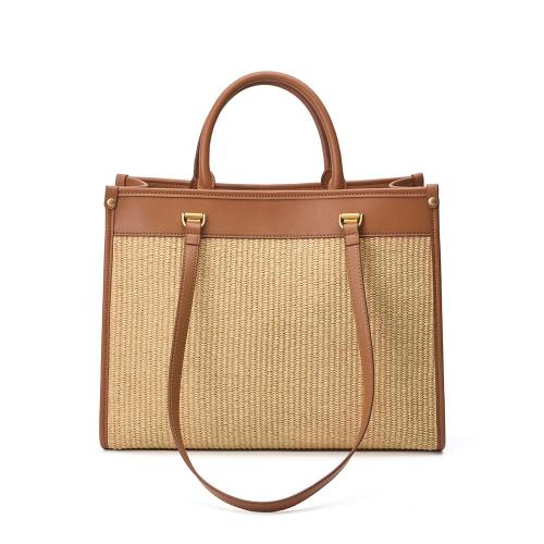 Factory Customize High Quality Faux Leather Handbags Large Shoulder Bag Fashionable Straw And PU Tote Bags