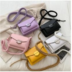 2024 Summer Girl's Bag New Korean Fashion Single Shoulder Bag With Braided Belt Colorful Square Cover Messenger Ladies Bag