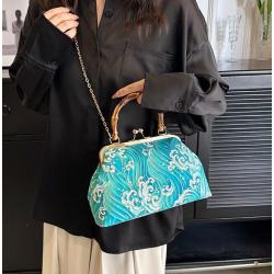 ZWY342 New Chinese Style Auspicious Cloud Ladies Evening Bag Bamboo Handle Embroidered Clutch Bag Banquet Classic Shoulder Bag