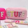 Waterproof Durable Nylon Pouch Small Large Size Toiletry Bag Embroidered Chenille Travel Makeup Bags Custom Label Cosmetic Bags