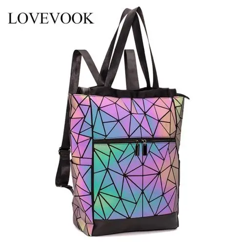 Realer Women Backpack Schoolbag for Teenage Girls Luminous Geometric Backpack Shoulder Bags Large Capacity for Travel Female