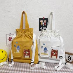 Custom Logo Wholesale Organic Cotton Canvas Bag Cute Cartoon Bundle Backpack Portable Student Shopping Bag