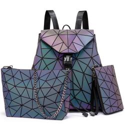 Lovevook Luminous backpack sets ladies geometric pu leather backpacks women fashion casual bag 2019.