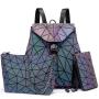 Lovevook geometric pu leather backpacks women Luminous backpack sets for ladies