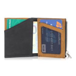 2024 New Bifold Wallet Genuine Crazy Horse Leather Customized Logo Color Blocking Zipper Wallet