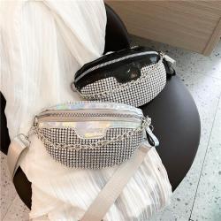 New Water Diamond Women's Mini Bags with Fashionable Style Wide Shoulder Belt Waist Bag Korean Chain Chest Bag for Women