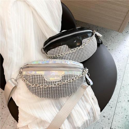 New Water Diamond Women's Mini Bags with Fashionable Style Wide Shoulder Belt Waist Bag Korean Chain Chest Bag for Women