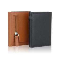 Customized Logo Magnetic Wallet Pu Leather Credit Card Holder Transparent Window Pop up Card Holder With Zipper Coin Pocket