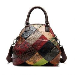 2020 Splicing Embossed Leather Round Bag Women's Crossbody Leather Circle Handbag