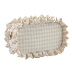 New Trends Hot sale  Best Gifts Makeup Brush Set With Bag For Girls Ruffle Gingham Makeup Brush Pouch Plaid Cosmetic Bag White