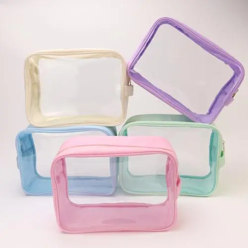 Low Price of 4 Size Popular Clear PVC Makeup Box Packaging Makeup Bag Sets Plastic Clear Travel Washbag Cosmetics Bag