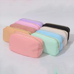Low MOQ Stock Nylon Women Lady Custom Embroidery Chenille Patches Custom Travel Makeup Pouch Small Cosmetic Bag