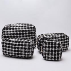 Keymay New NO MOQ Multi Colors Black Large Makeup Bag Plaid Pattern Cosmetic Organizer for Women Girls Cloth Pouch with Zipper