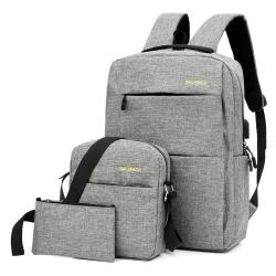 ZR316 2023 USB Charged Computer Bag Three Piece Business Backpack Men's Canvas Bag Student Schoolbag Backpack