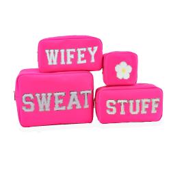 Keymay Custom Personalized Chenille Letter Bag Gift Blank Cosmetic Bag Waterproof Nylon Pouch Preppy Makeup Bag