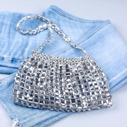 Custom Wholesale New Handwoven Pvc Beaded Shoulder Bag Long Chain Crossbody Mini Bag Shiny Design Party Evening Bag