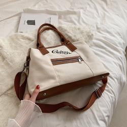 Fashion Travel Handbag Tote Bag Drawstring Canvas Tote Bag With Zipper Pocket Large Canvas Tote Bag Plain
