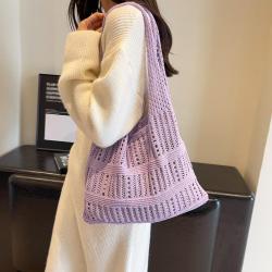 HR650 Women's Bag Knit Woven Hollow Mesh Pocket Fashion Working Bag Comfortable Portable Shoulder Female Girl Shopping Fruit Bag