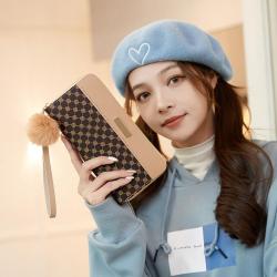 New Product Women's Coin Purse 2024 New Diamond Embroidery Pu Leather with Fur Ball Wallet Small Card Case Casual Clutch Bag