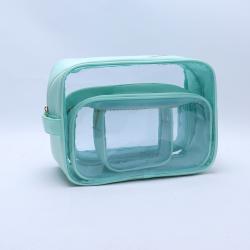 Custom Logo Stock Portable Waterproof Transparent PVC Makeup Bag Travel Clear PVC Wash Toiletry Cosmetic Bag