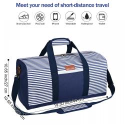 Customized Logo Blue Strip Nylon Shoulder Sport Weekender Bags Hand Carry Travel Overnight Duffle Bags for Women Men