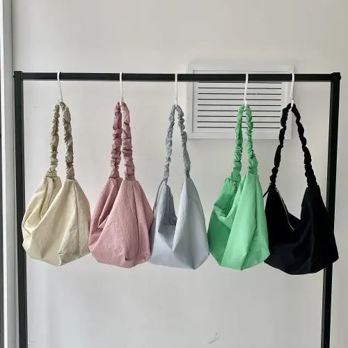 Spring Korean New Drawstring Shoulder Strap Pleated Bag Women's Casual Tote Messenger Bag Large Capacity Dumpling Crossbody Bag
