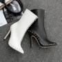 Women High Heel Ankle Boots Pointed Toe Rivets Studs Booties Stiletto Lady Dress Short Boots Zipper Sexy Booties