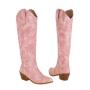 Women's Embroidered Western Cowboy Boots Knee High Stitching Almond Toe Medium Chunky Heel Pointy Toe Fashion Retro Classic Boot