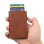 Customized Crazy Horse Aluminium Wallet Genuine Leather Aluminum Alloy Card Holder Pop Up Wallet