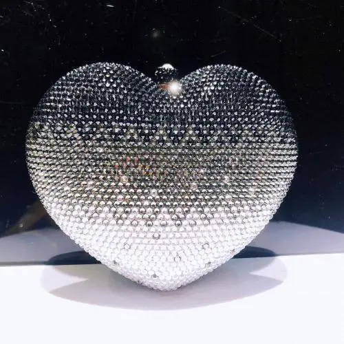 Factory Price Luxury Heart Shape Bean Party Purse Clutches Rhinestone luxury metal clutch purses frames for weddings